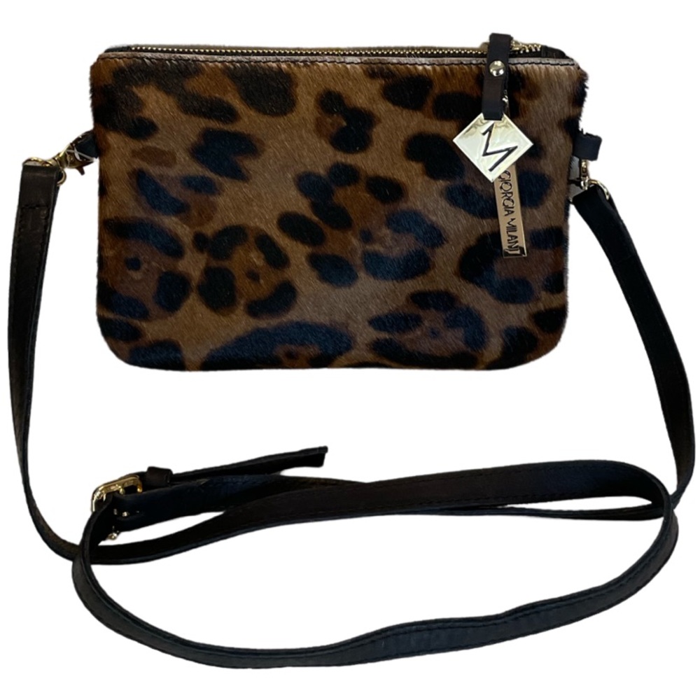 Giorgia Milani Cheetah Calf Hair Italian Leather Crossbody Hobo Bag